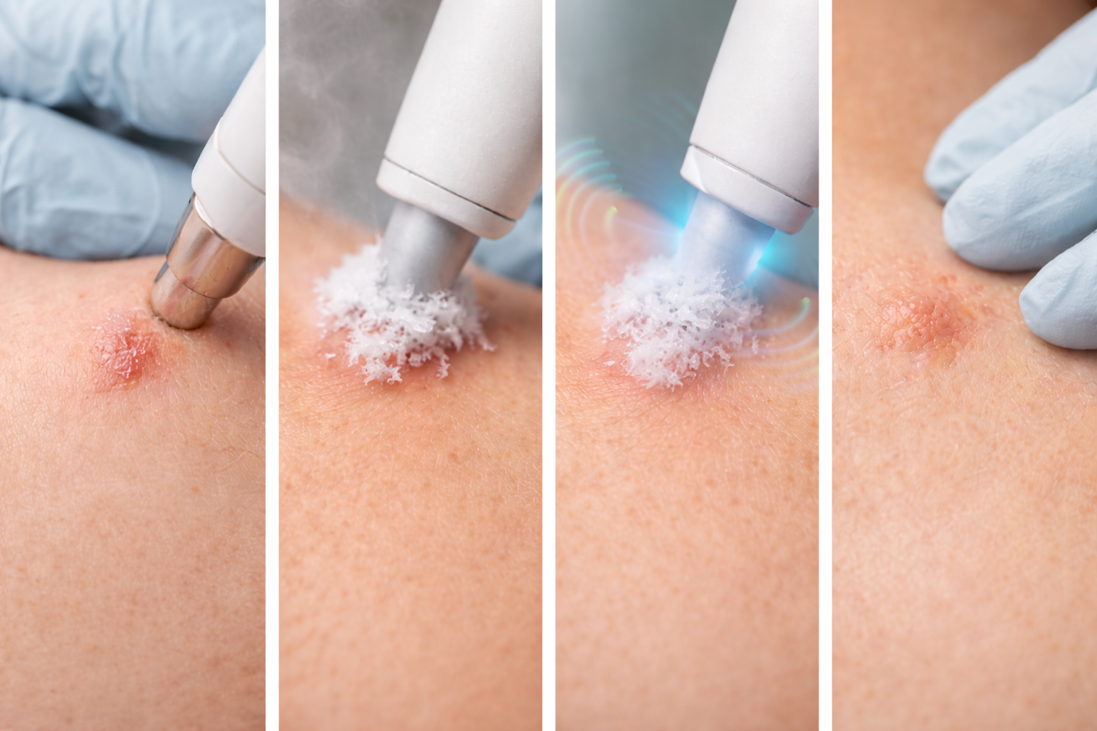 Illustration of a person receiving a gentle skin treatment, with soft, flowing lines representing the cooling and sonic elements working in harmony on the skin.